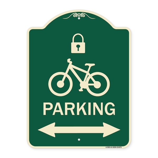 Signmission Parking W/ Lock Cycle & Bidirectional Arrow Heavy-Gauge Aluminum Sign, 24" x 18", G-1824-23475 A-DES-G-1824-23475 - main
